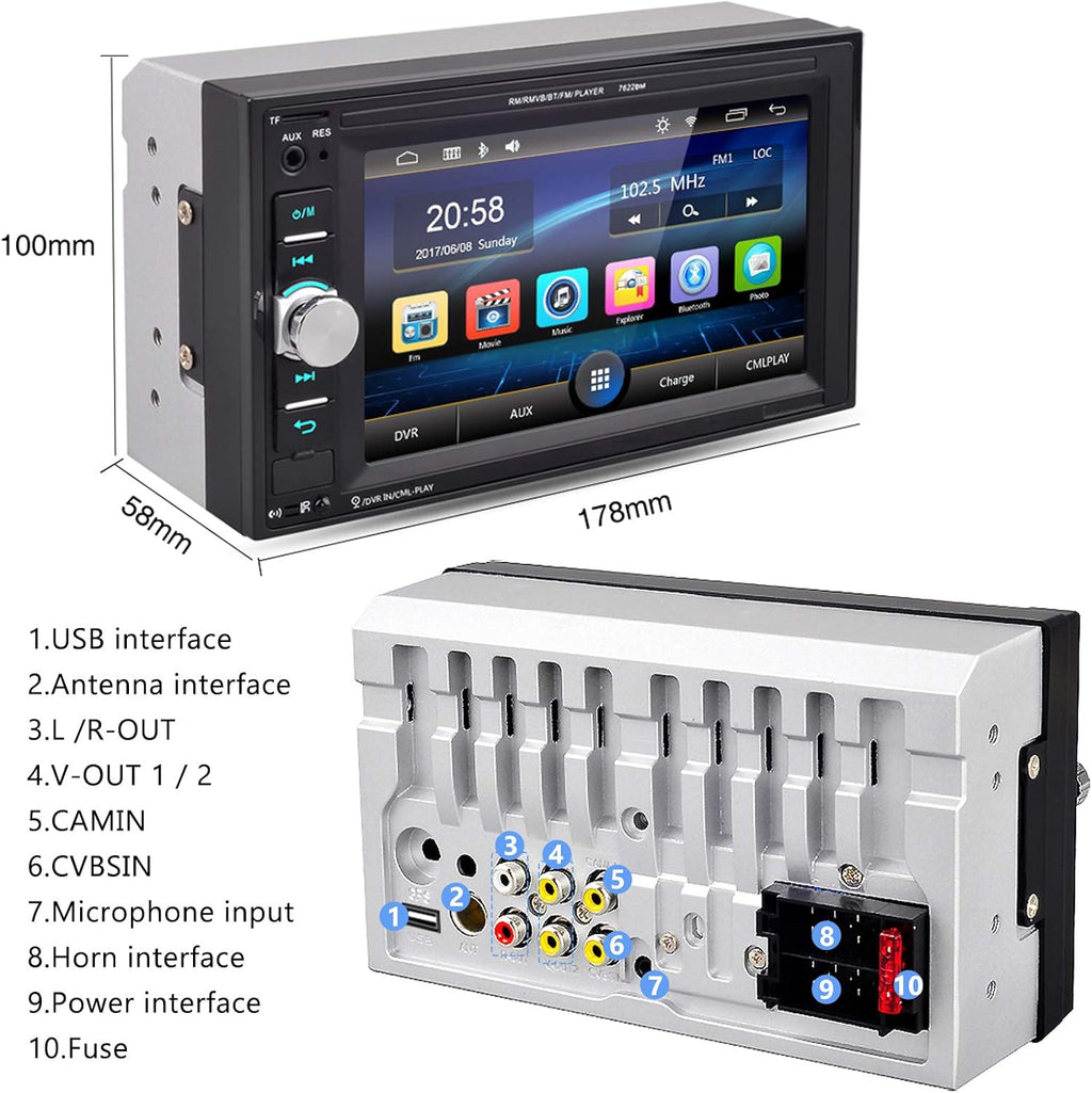 6.2 Inch Touch Screen Double Din Car Radio with Bluetooth and Backup Camera E561