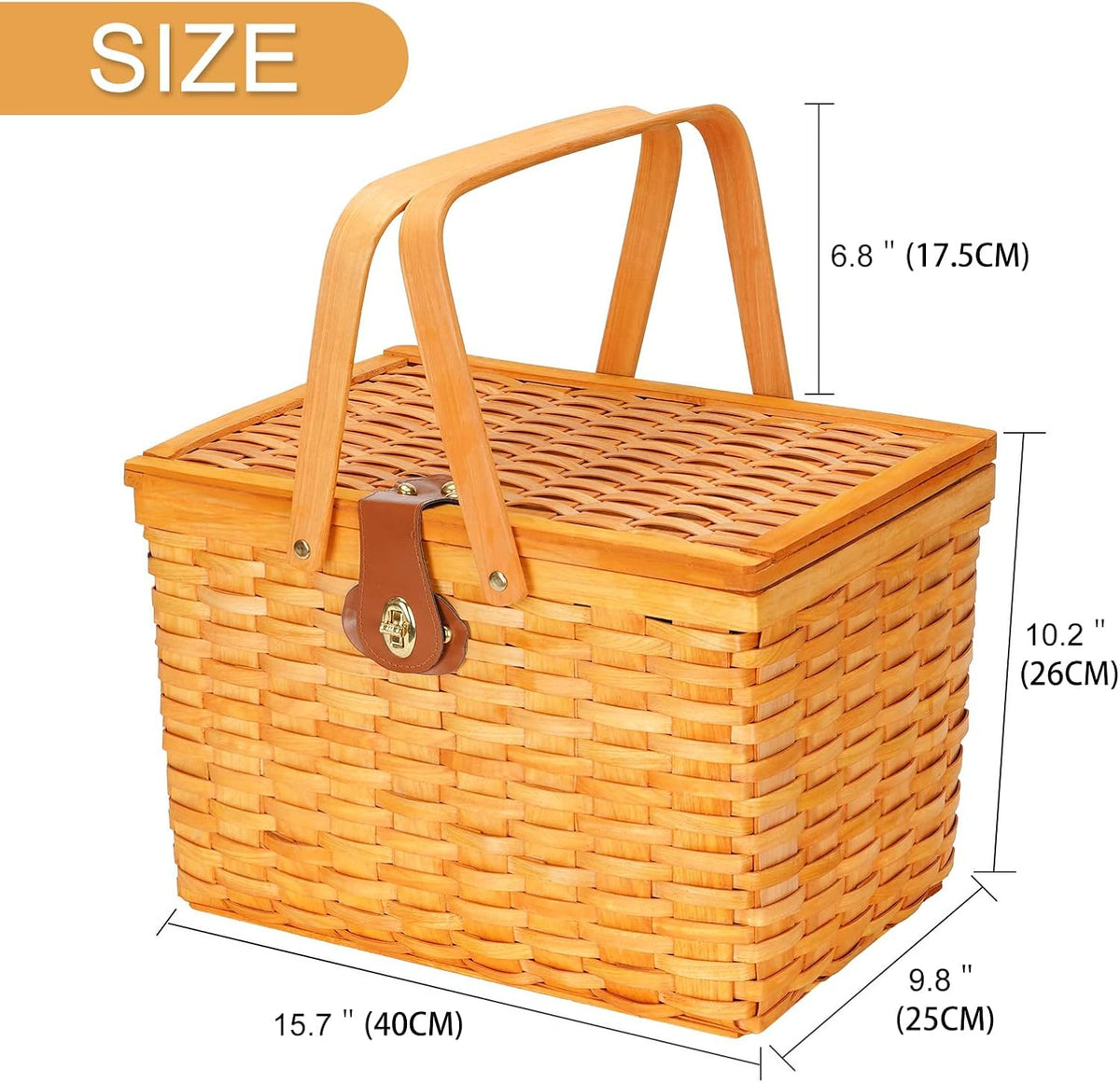 Picnic Basket Set for 4 Person Woodchip Basket with Handles N438894