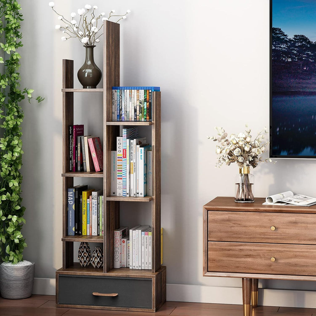 Rustic Brown Wood Bookshelf with Drawer L425849