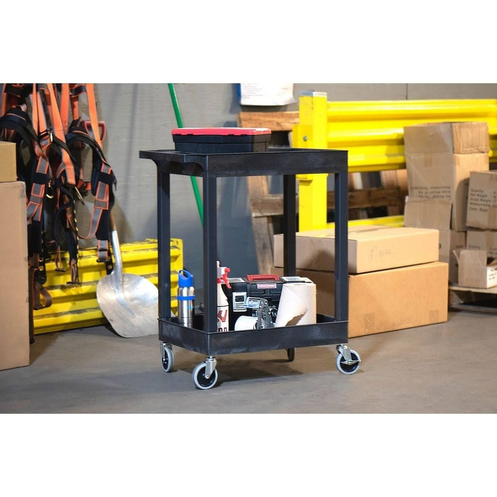 Black Two Shelf Plastic Utility Tub Cart E971618