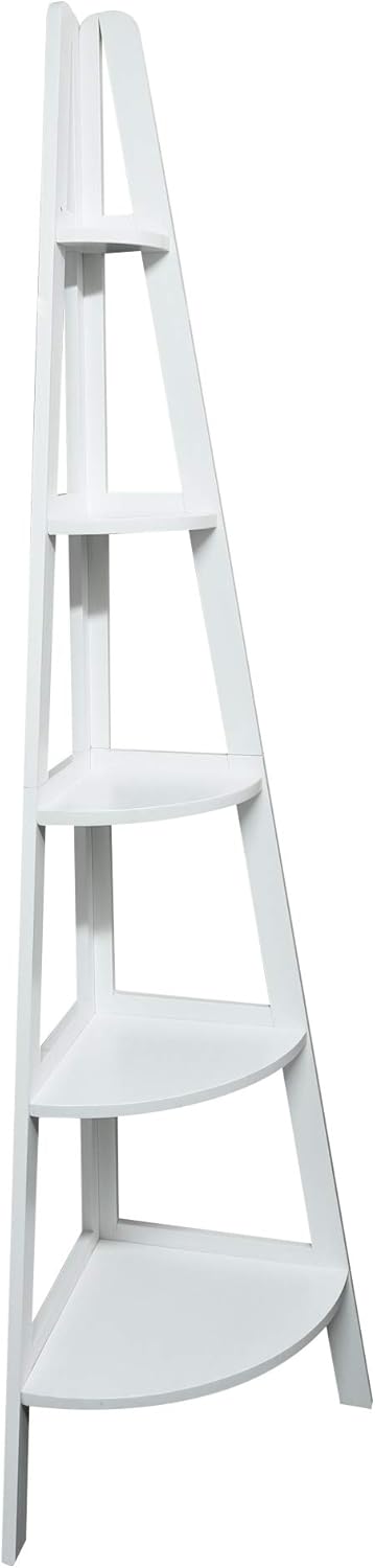 White 5-Shelf Corner Ladder Bookcase Q54632