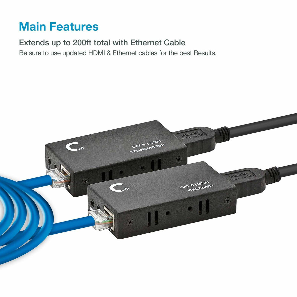 HDMI Extender Over Cat5e / Cat6 / Cat7 Ethernet Cable Up to 330 Feet Z823829