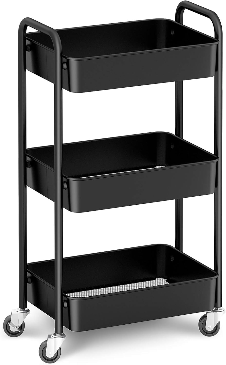 3-Tier Rolling Metal Storage Organizer Cart with Caster Wheels, White J32845