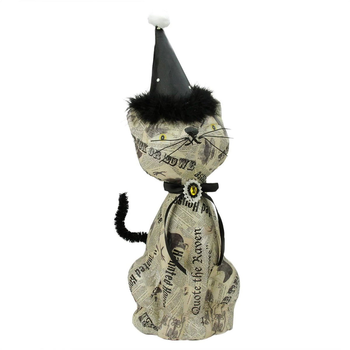 Newspaper Decoupage Halloween Kitty Cat Table Decor L914