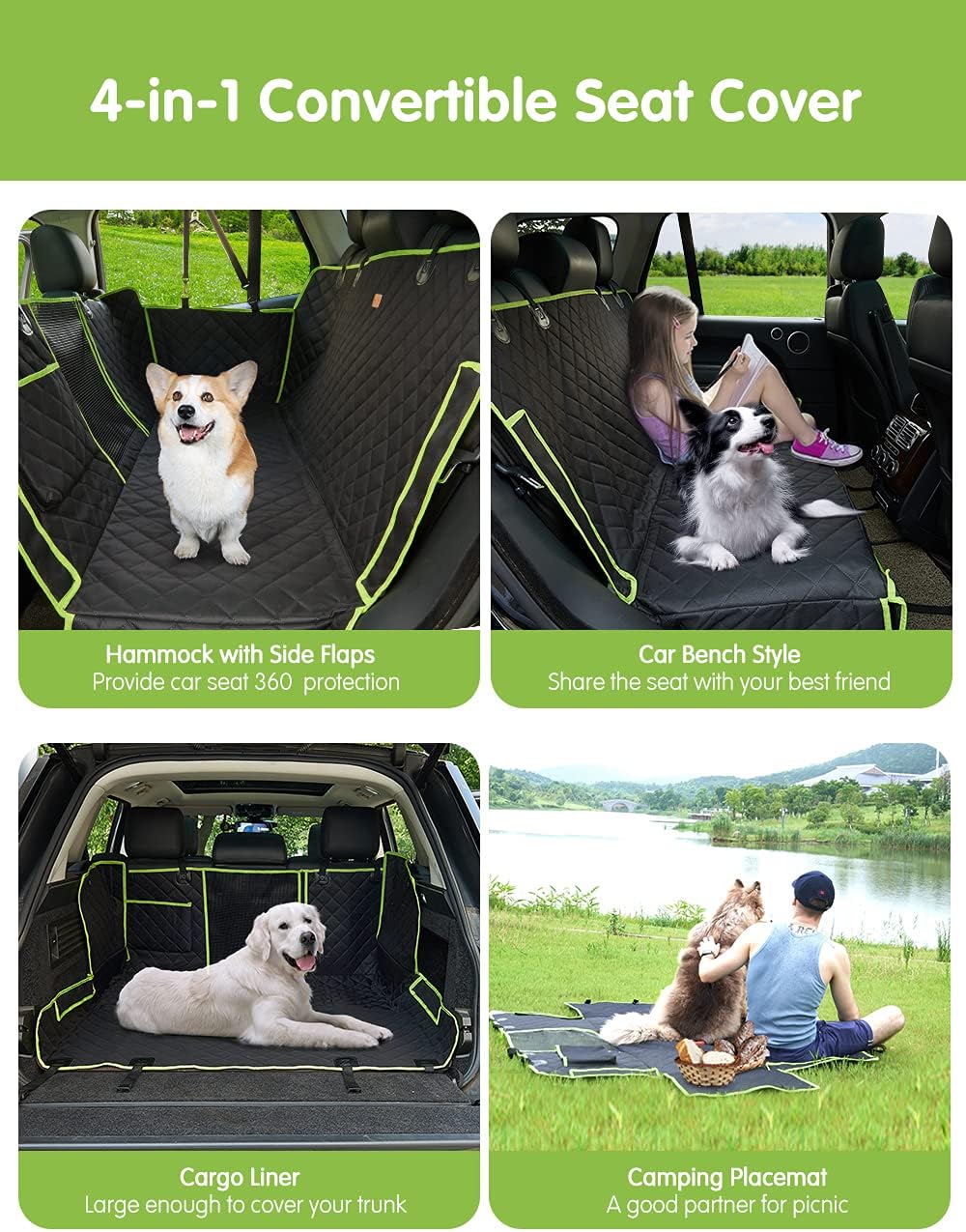 4-in-1 Waterproof Scratchproof Dog Car Seat Cover with Mesh Window S291659