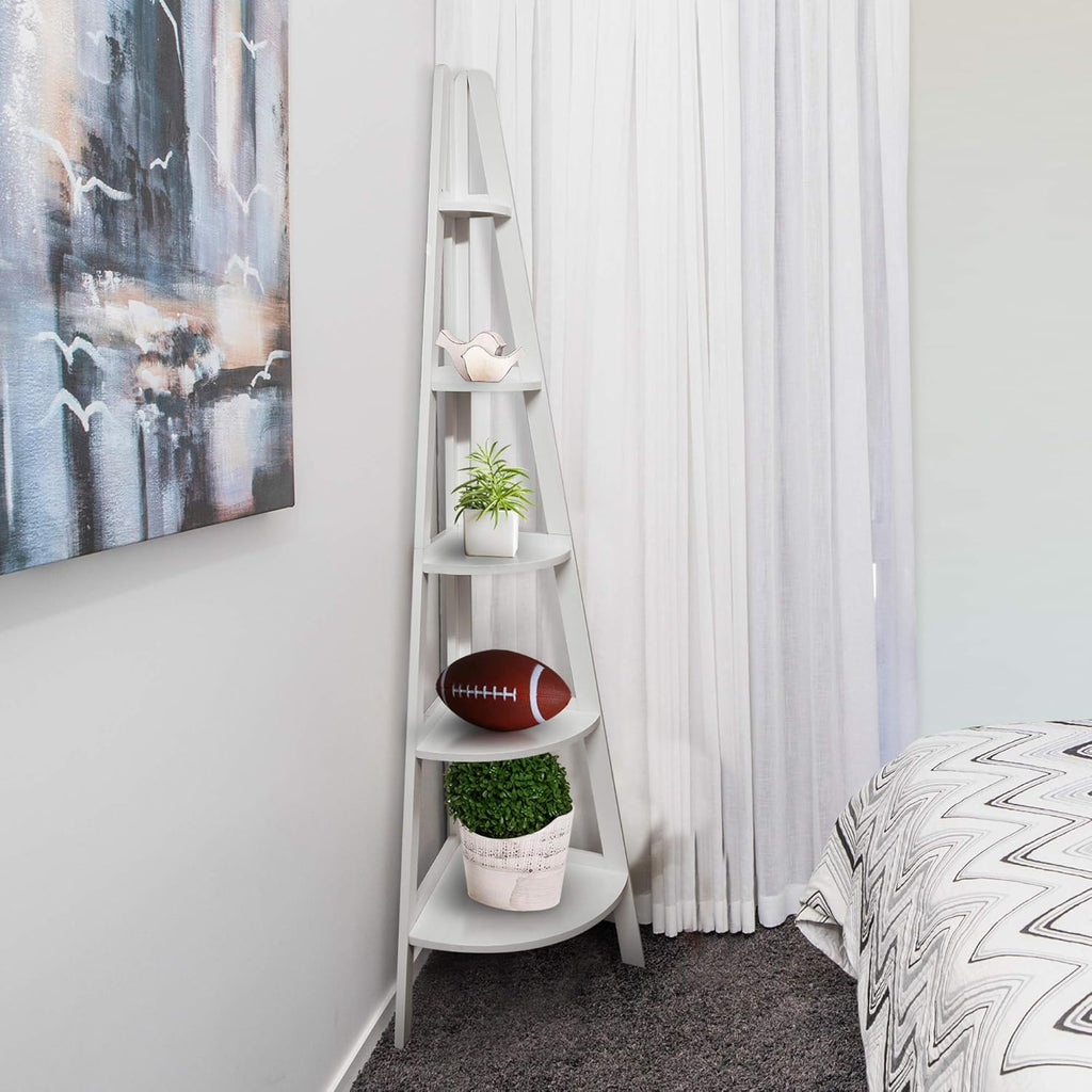 White 5-Shelf Corner Ladder Bookcase Q54632