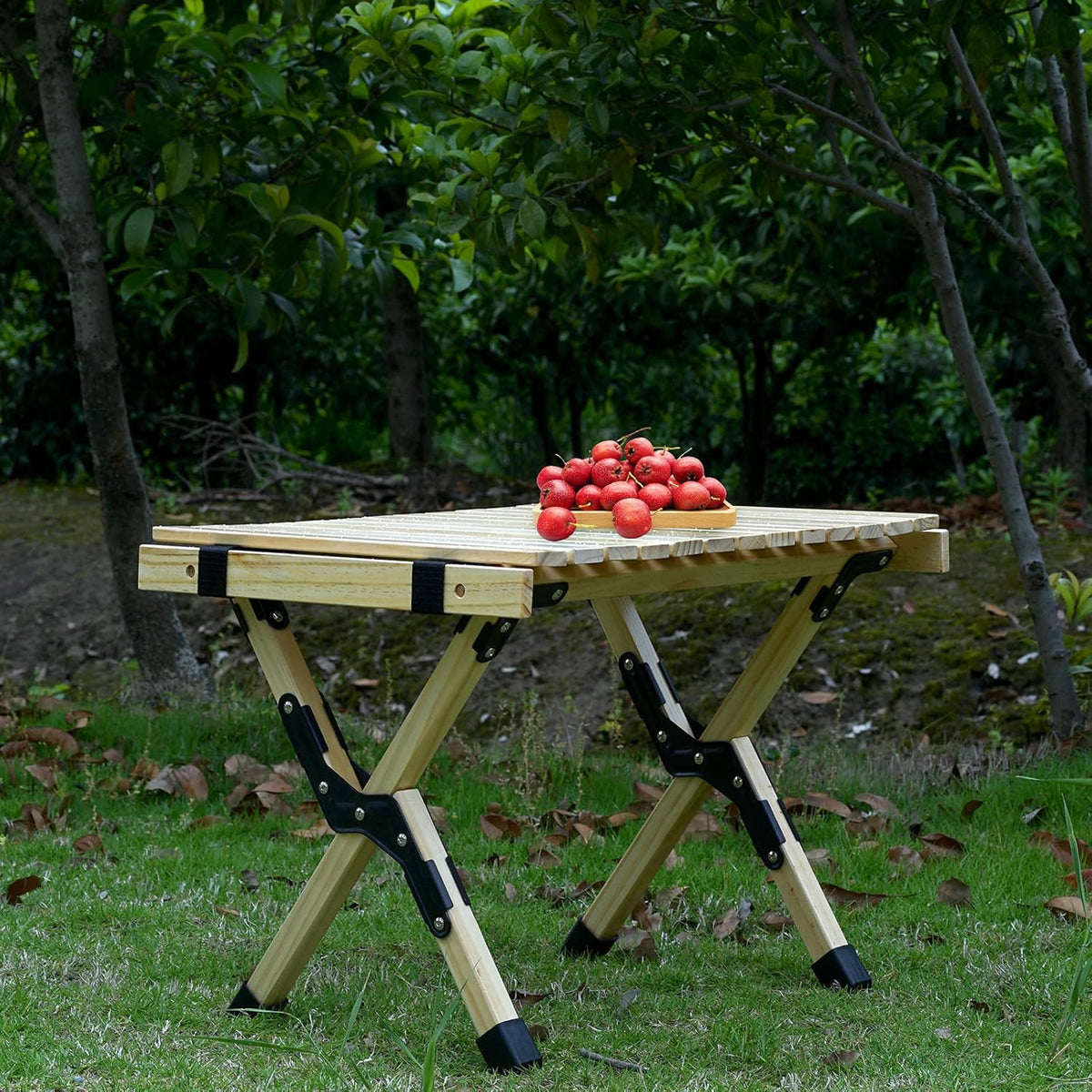2ft Low Height Portable Folding Wooden Camping Table with Carry Bag G194384