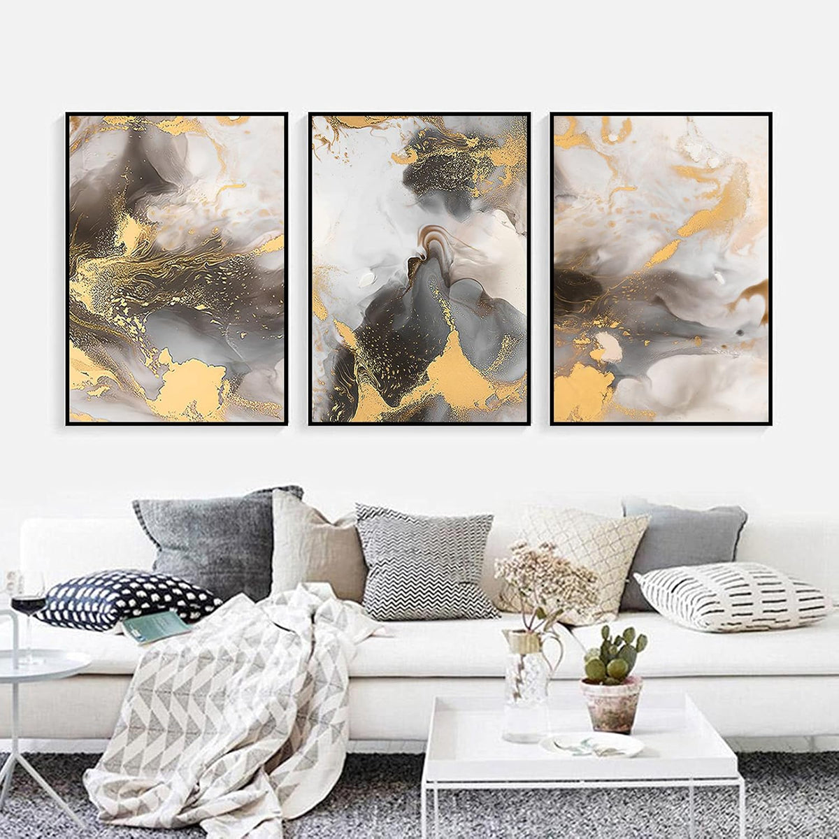 Abstract Gold Canvas Wall Art 50x70cmx3 P703