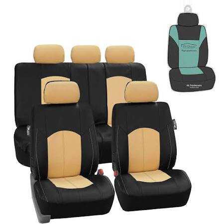 Black Perforated Leatherette Full Set Car Seat Covers D124
