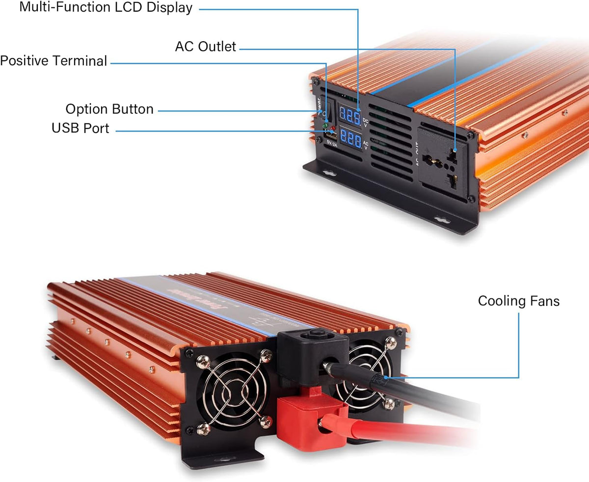 2000W Power Inverter DC 12V to AC 110V with LED Display U398094