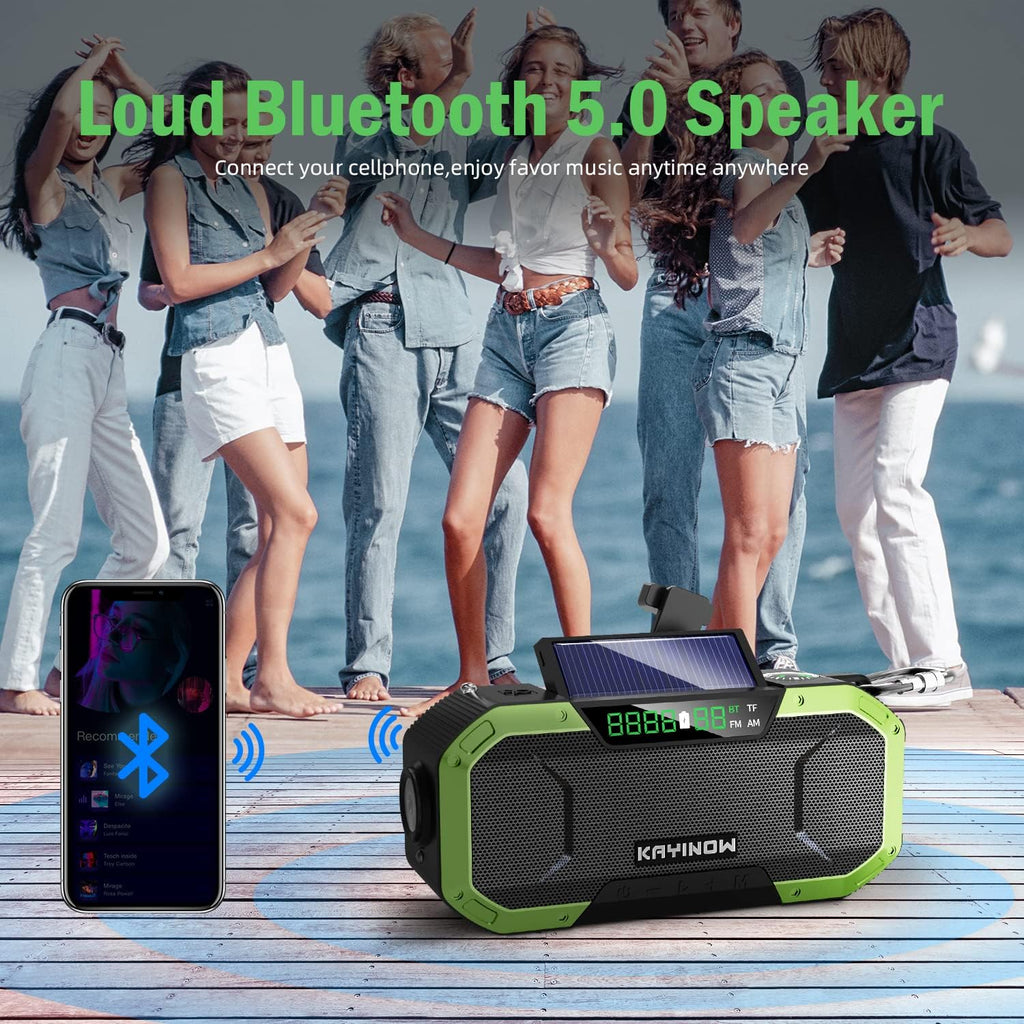 Emergency NOAA Weather Alert Radio with Bluetooth Speaker, IPX5 Waterproof Hand Crank Solar, 5000mAh Battery Backup AM FM, Flashlight, SOS, USB Phone Charger S95947