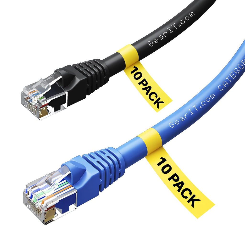 Cat6 Ethernet Cable 25 Feet 10-Pack Black White Pure Copper Z7473