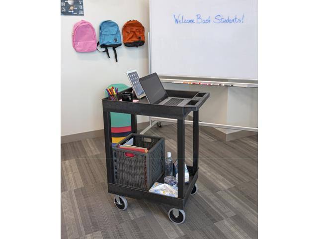Black Two Shelf Plastic Utility Tub Cart E971618