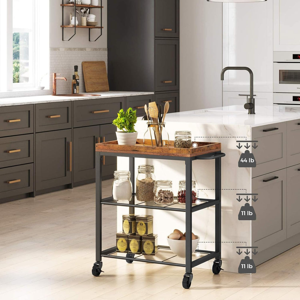 Wooden Storage Cart with Rolling Wheels and 3 Shelves K17587