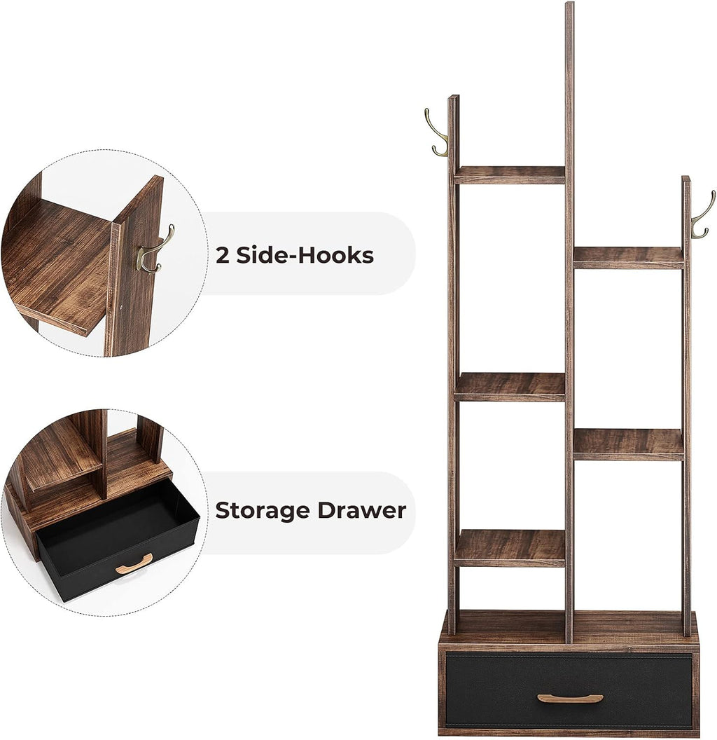 Rustic Brown Wood Bookshelf with Drawer L425849