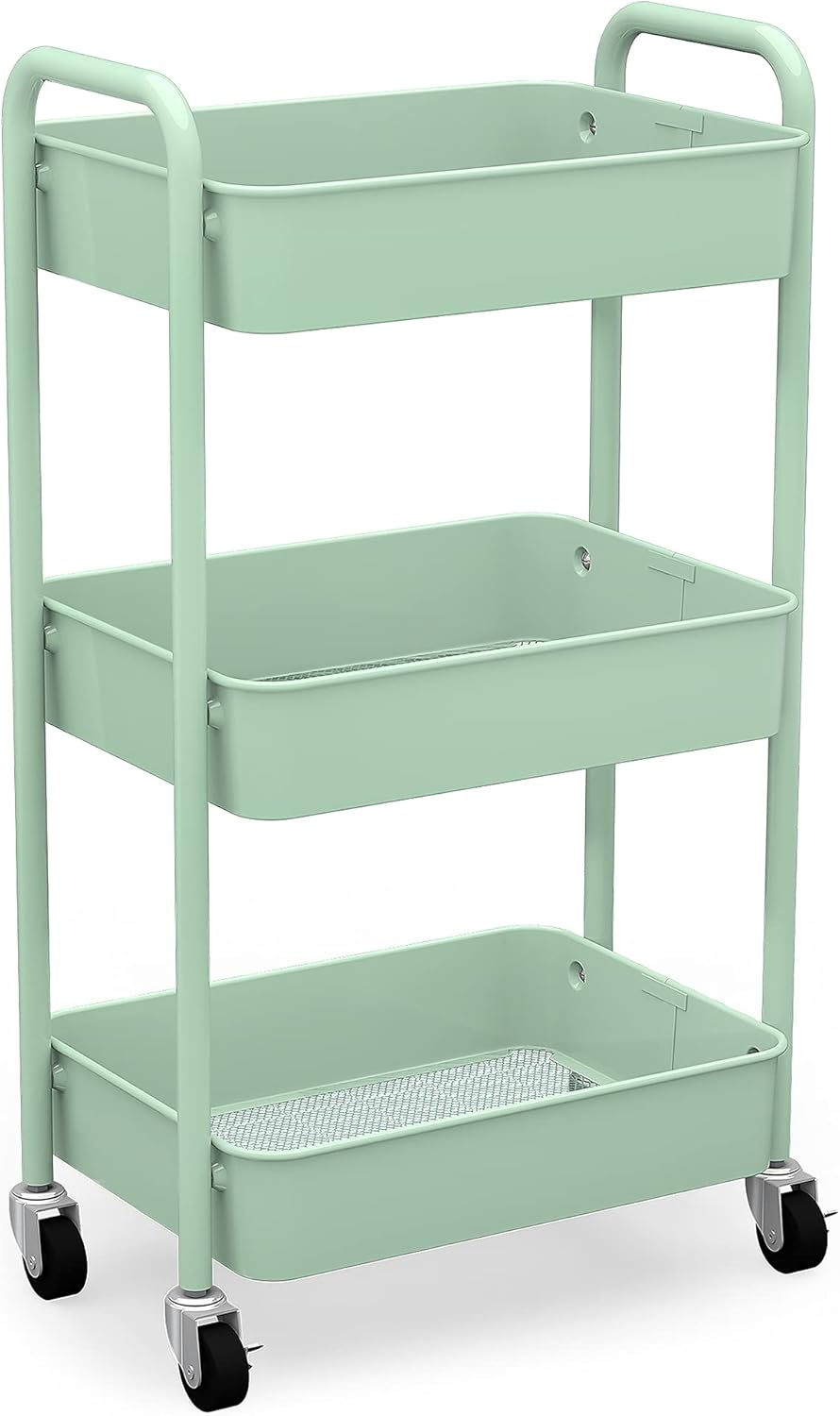 3-Tier Rolling Metal Storage Organizer Cart with Caster Wheels, White J32845