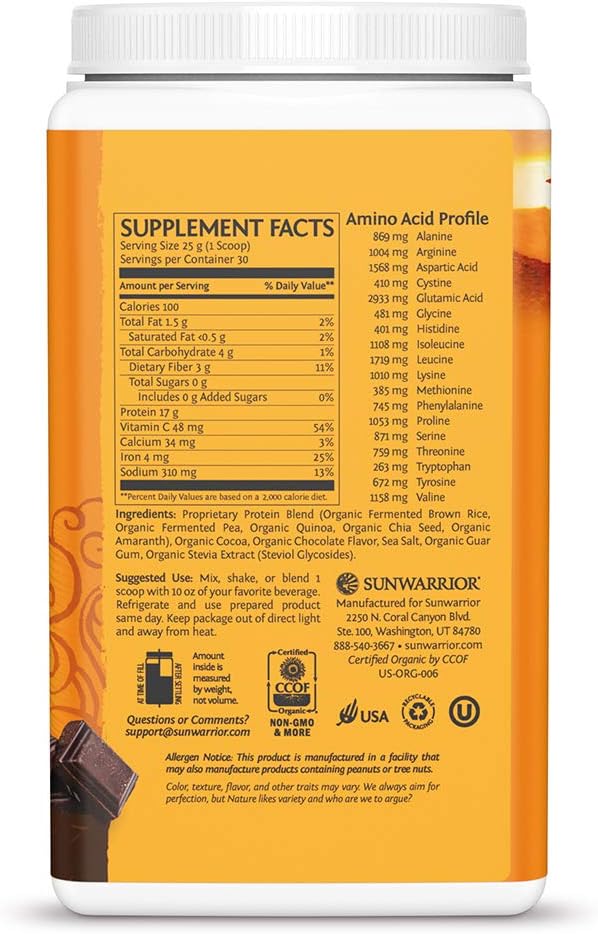 Organic Vegan Protein Powder with BCAAs and Pea Protein (Chocolate) 750 Gram Pack of 2 J3369