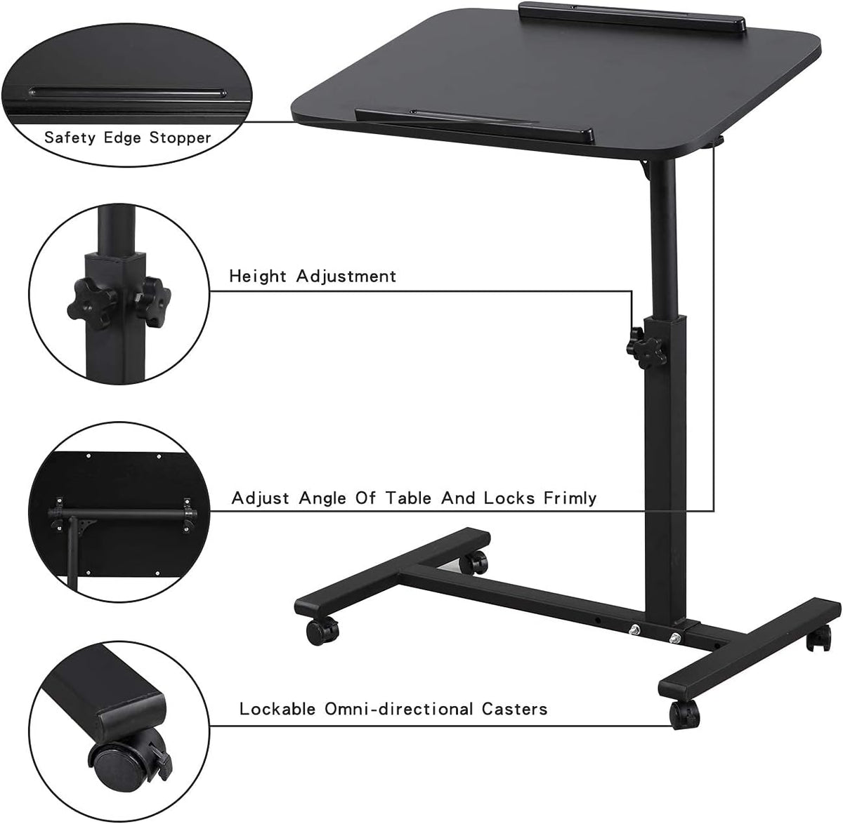 Adjustable Overbed Bedside Table with Wheels S49580