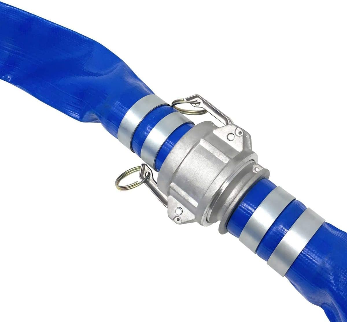 2 x 50' Blue Lay Flat PVC Hose Assembly with Aluminum Cam and Groove Fittings J4976