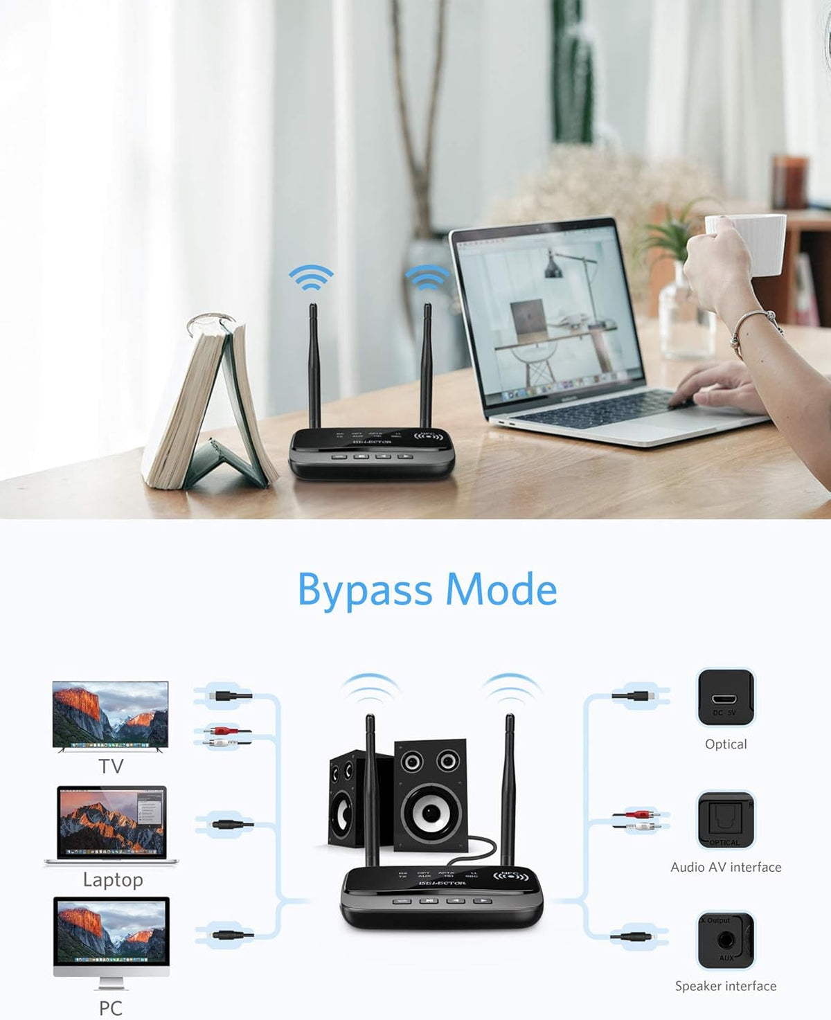 Bluetooth 5.0 Transmitter Receiver 3 in 1 Optical RCA AUX 3.5mm Audio Adapter F1284