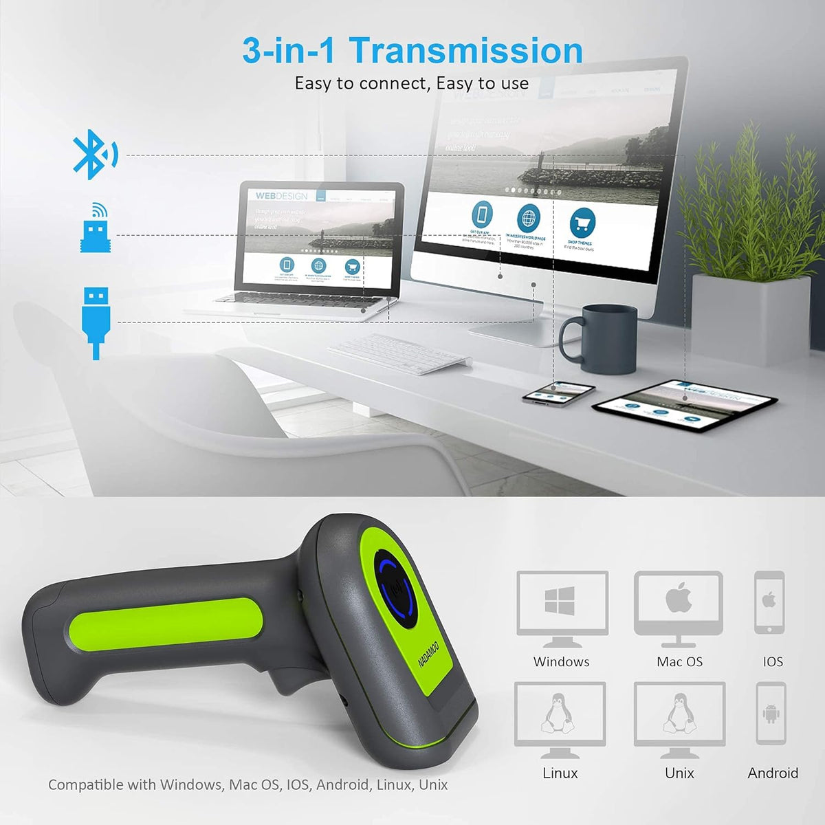 Cordless 2D 1D QR Handheld Barcode Scanner G8792
