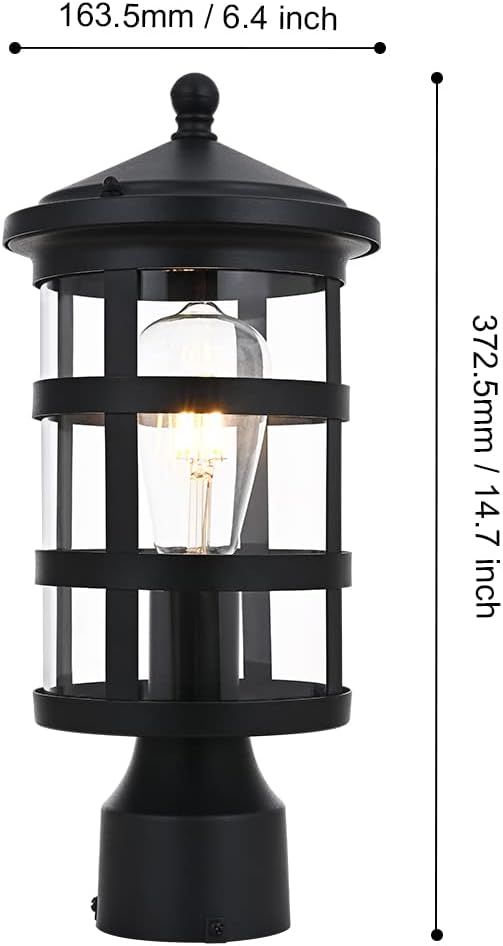 Black 1-Light Outdoor Post Light with Clear Glass F2113