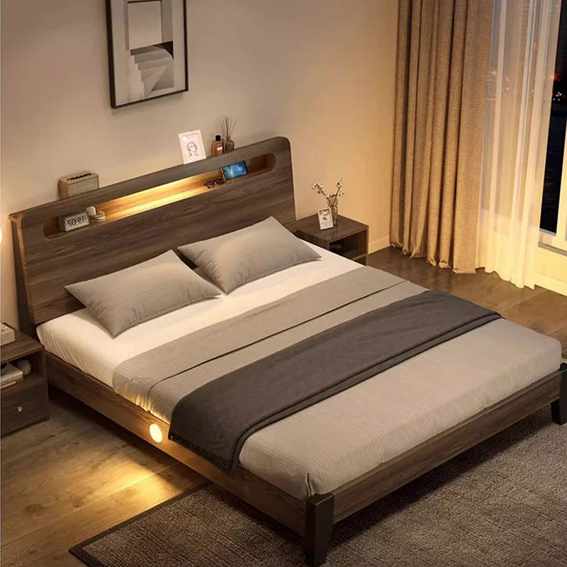 Wooden Frame Bed with Led Light U784390