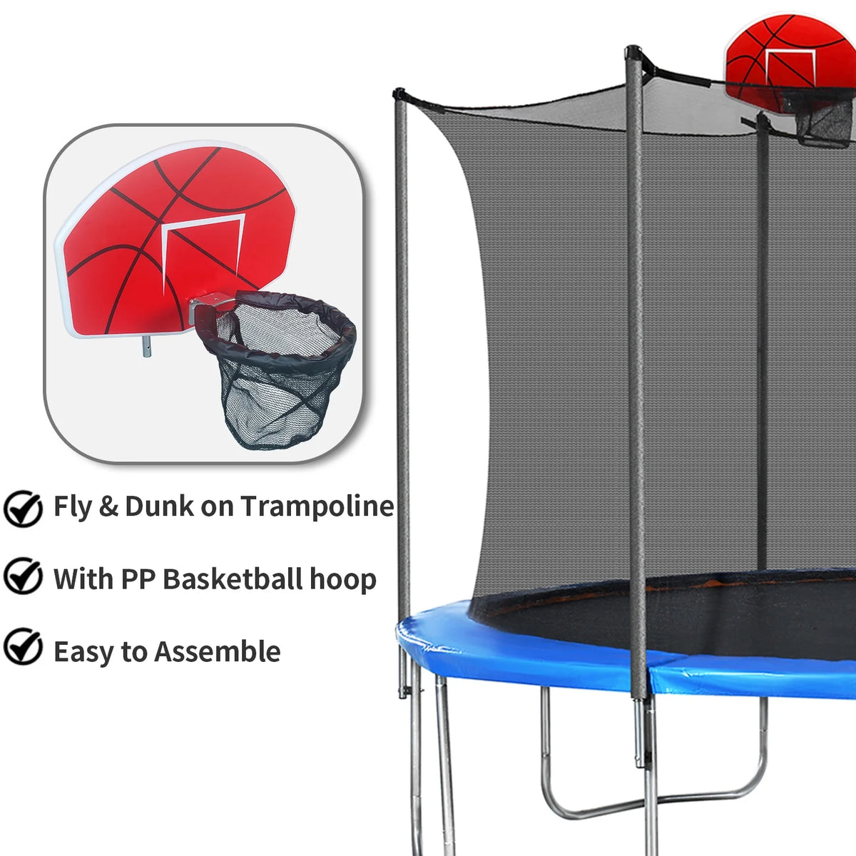 14ft Trampoline with Basketball Hoop and Ladder N914