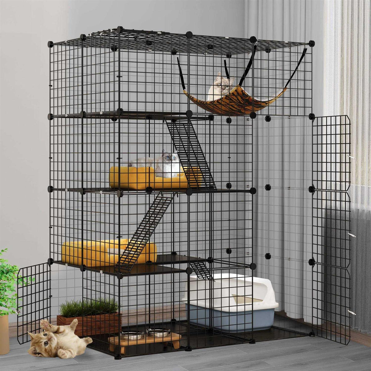4-Tier Cat Cage Metal Wire Cat Playpen D27415