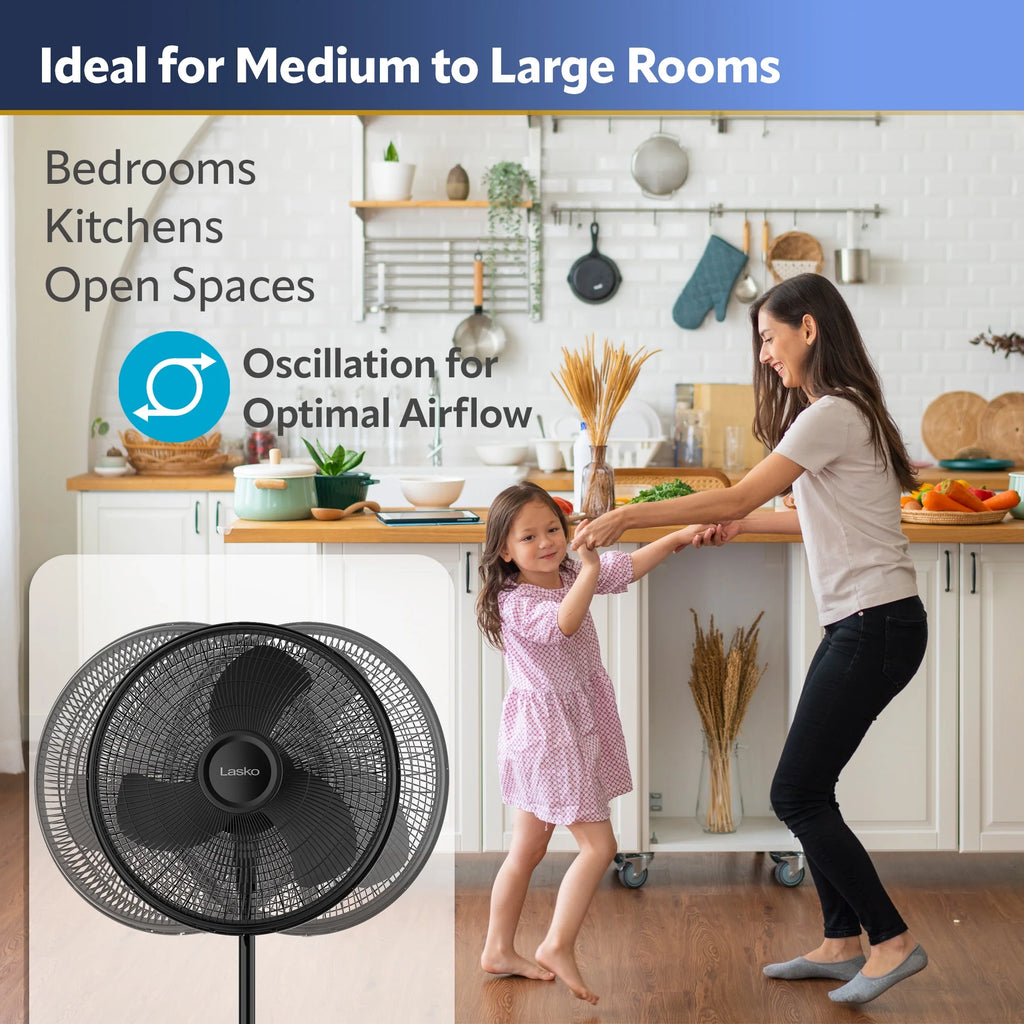 16 Oscillating Adjustable Pedestal Fan with 3-Speeds, Black A4840