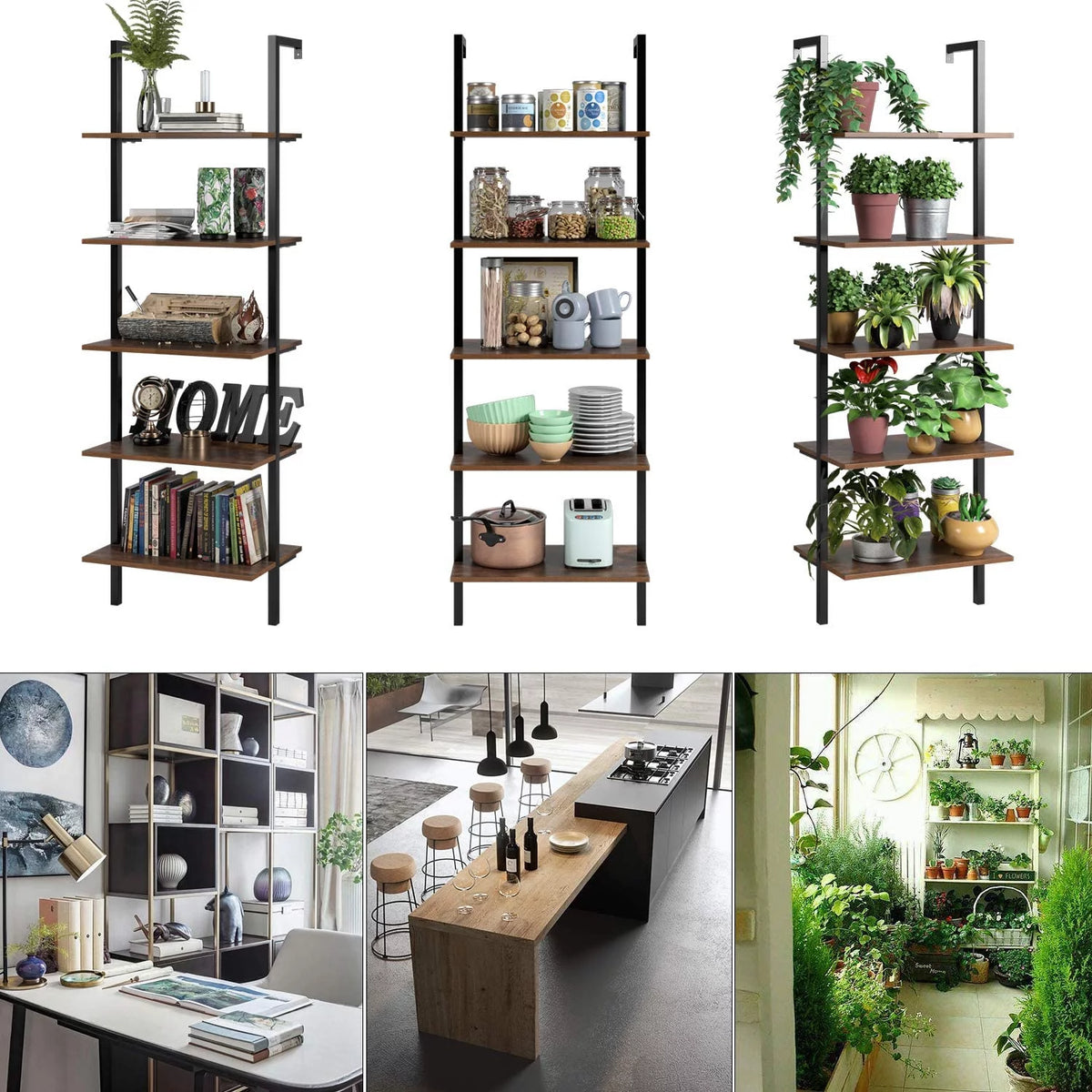 Wall Mounted 5 Tiers Ladder Shelves I648126