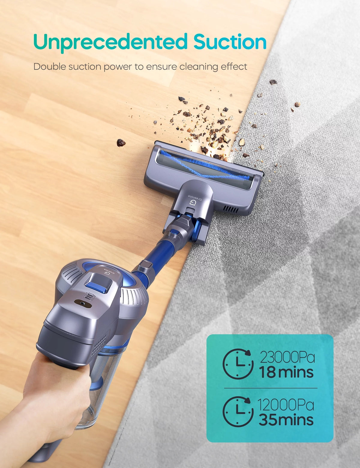 Cordless Vacuum Cleaner 26000PA, Lightweight Stick Vacuum Cleaner with LED Headlight W6932