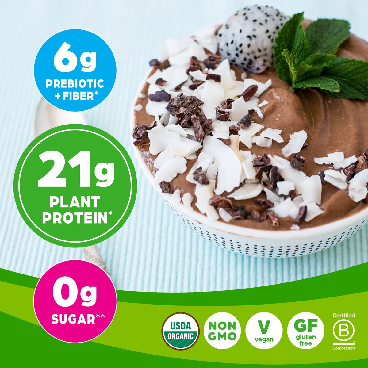 Organic Vegan 21g Protein Powder Creamy Chocolate Fudge 1.02lb N727