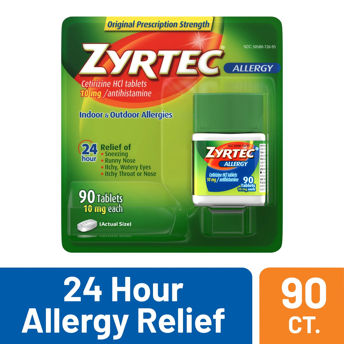 24 Hour Allergy Relief Tablets 10 mg Cetirizine HCl 90 Ct A28074