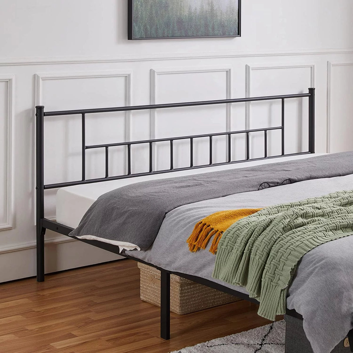 King Size Black Metal Bed Frame with Headboard and Footboard X7253