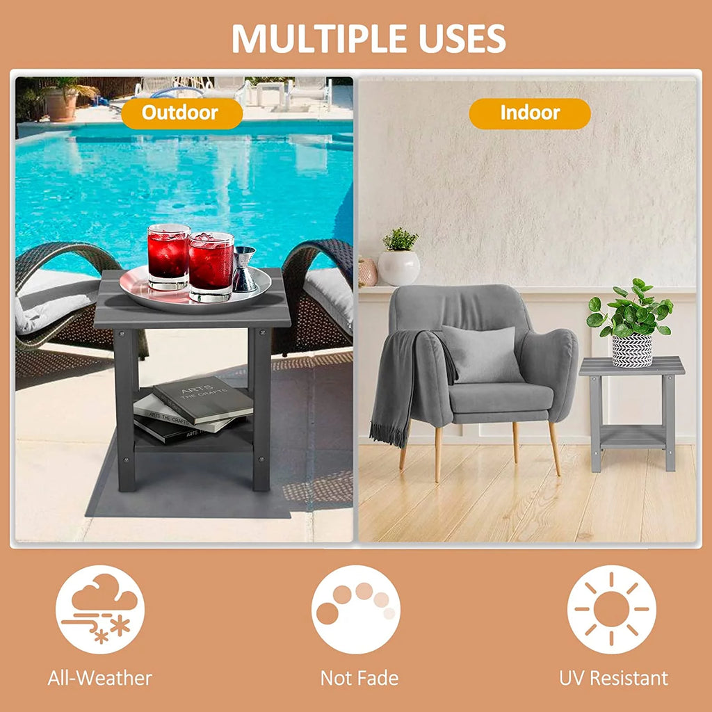 2-Tier HDPE Weather Resistant Round Outdoor Side Table T342
