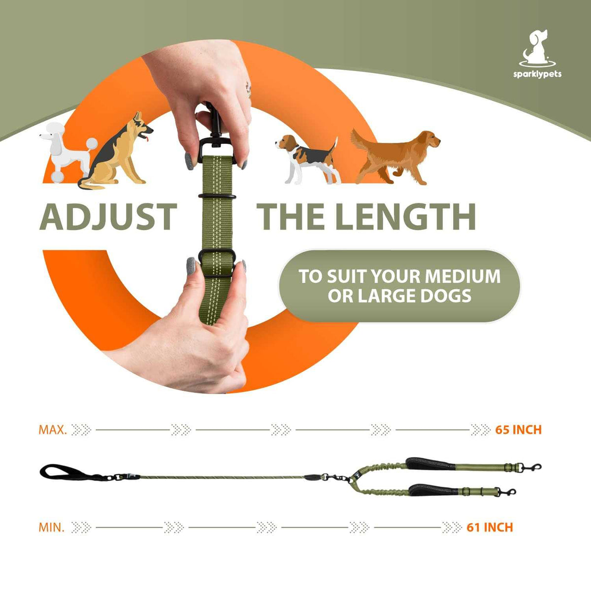 Double Dog Leash for 2 Dogs with Padded Handles V1237