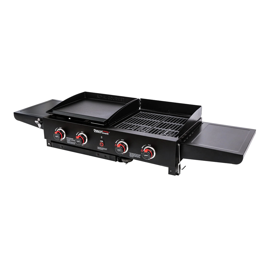 4-Burner Portable Flat Top Gas Grill and Griddle Combo with Folding Legs, Black J273606