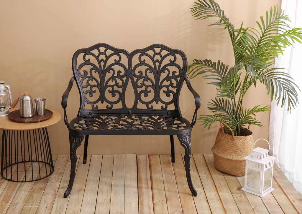 Black Cast Aluminium Garden Bench I73414