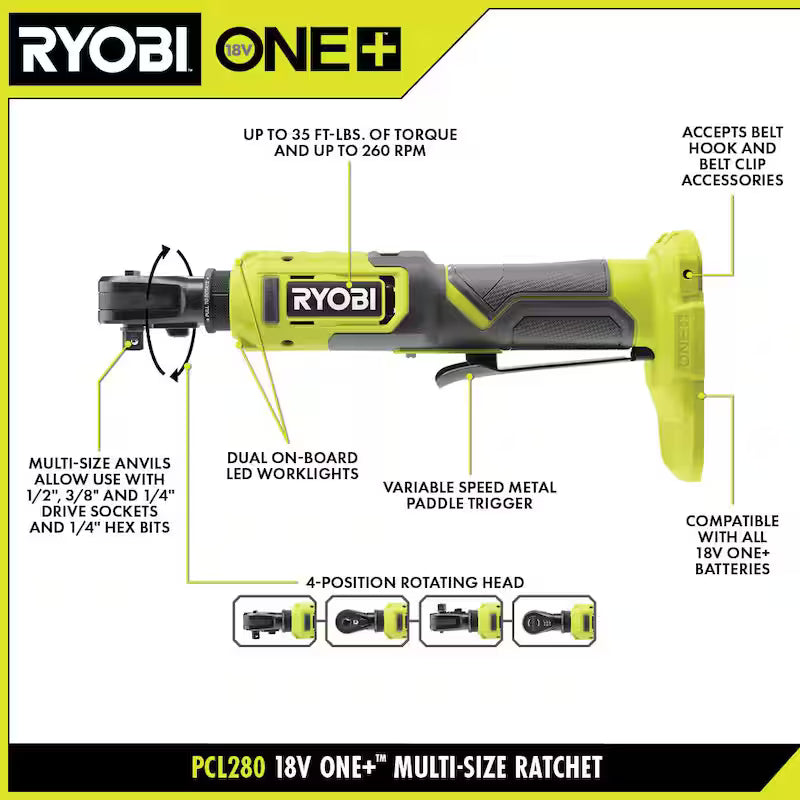 18V Cordless Multi Size Ratchet J40092