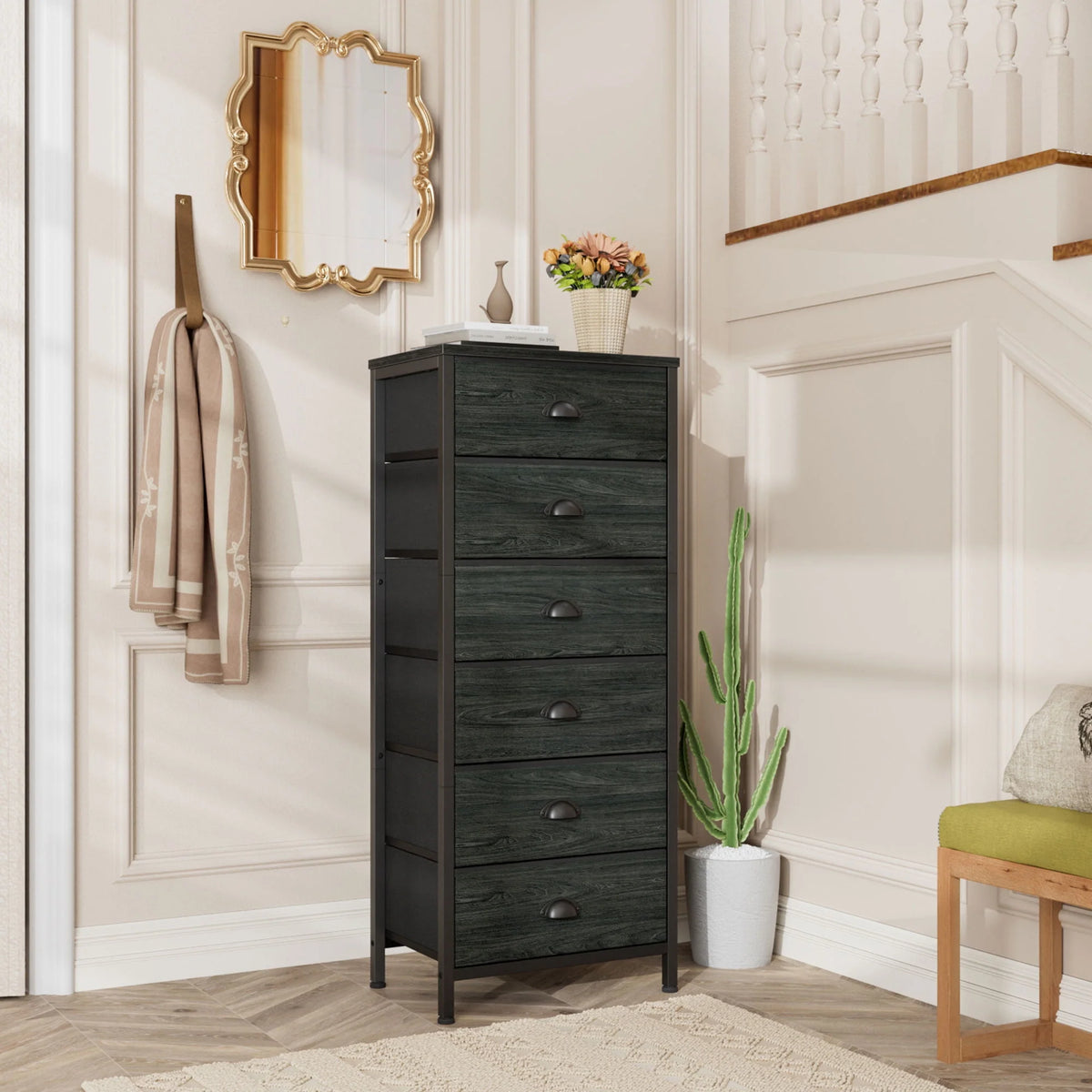 5 Drawer Dresser with Fabric Bins X1756
