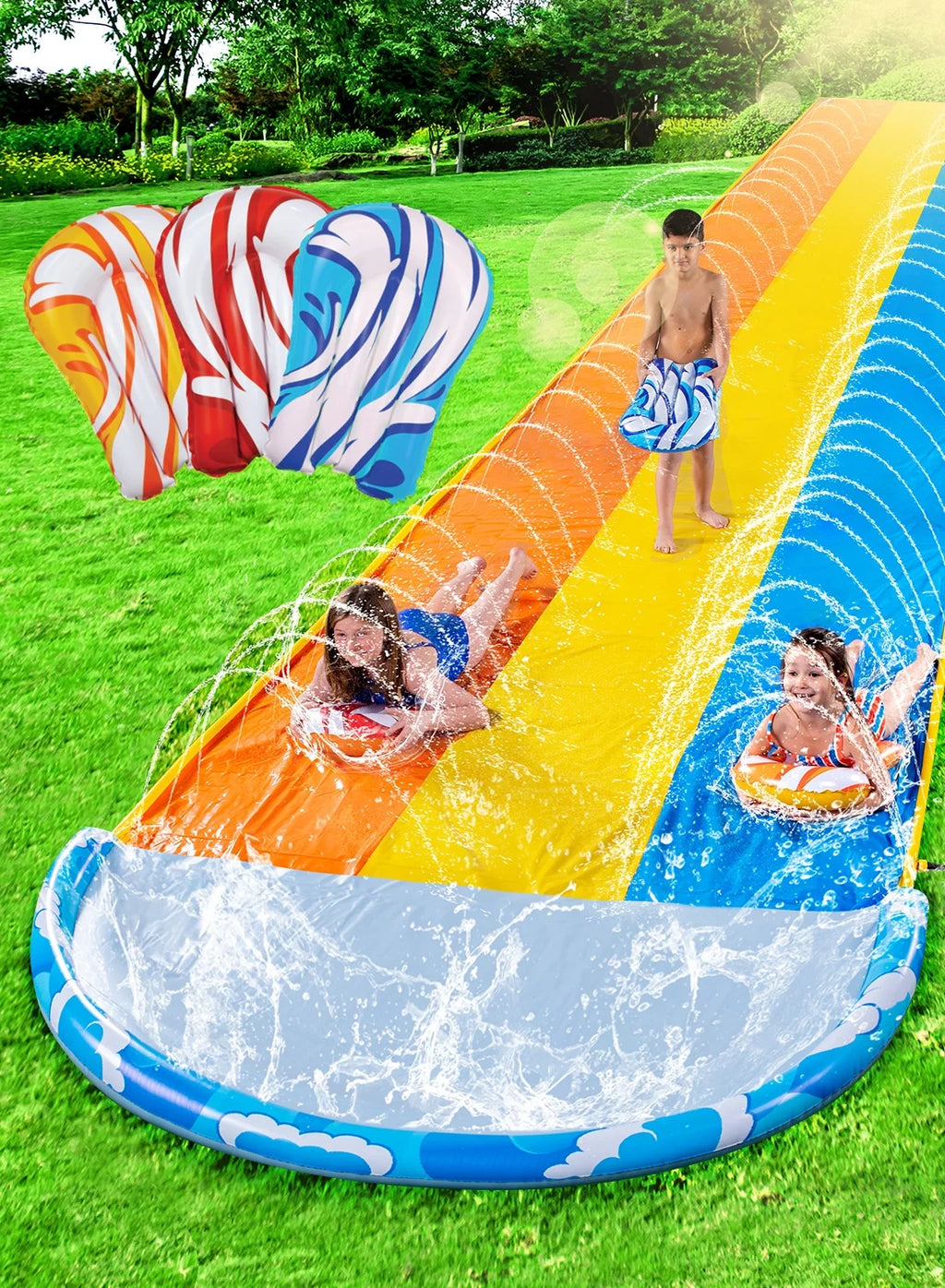 22.5ft Triple Water Slide and 3 Boogie Boards P6553