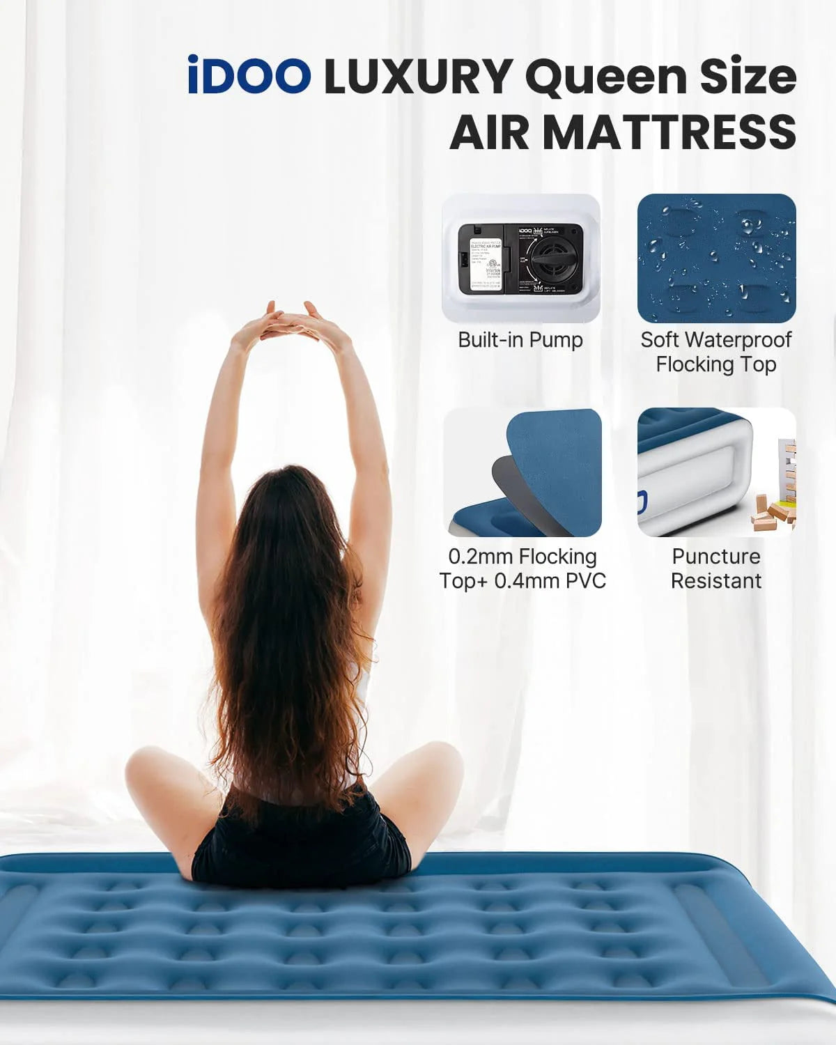 Queen Size Inflatable Air Mattress with Built-In Pump E543445