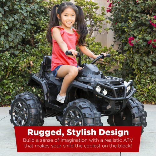 12V Kids Ride-On ATV Quad with Bluetooth, LED Lights - Black I17271