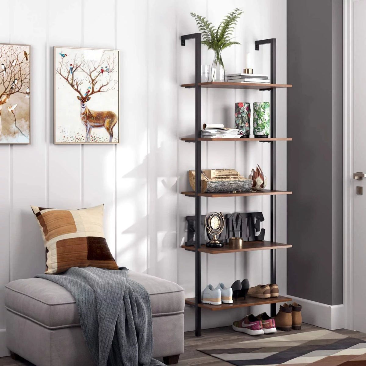Wall Mounted 5 Tiers Ladder Shelves I648126