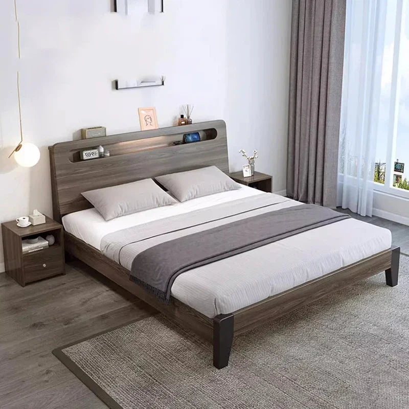 Wooden Frame Bed with Led Light U784390