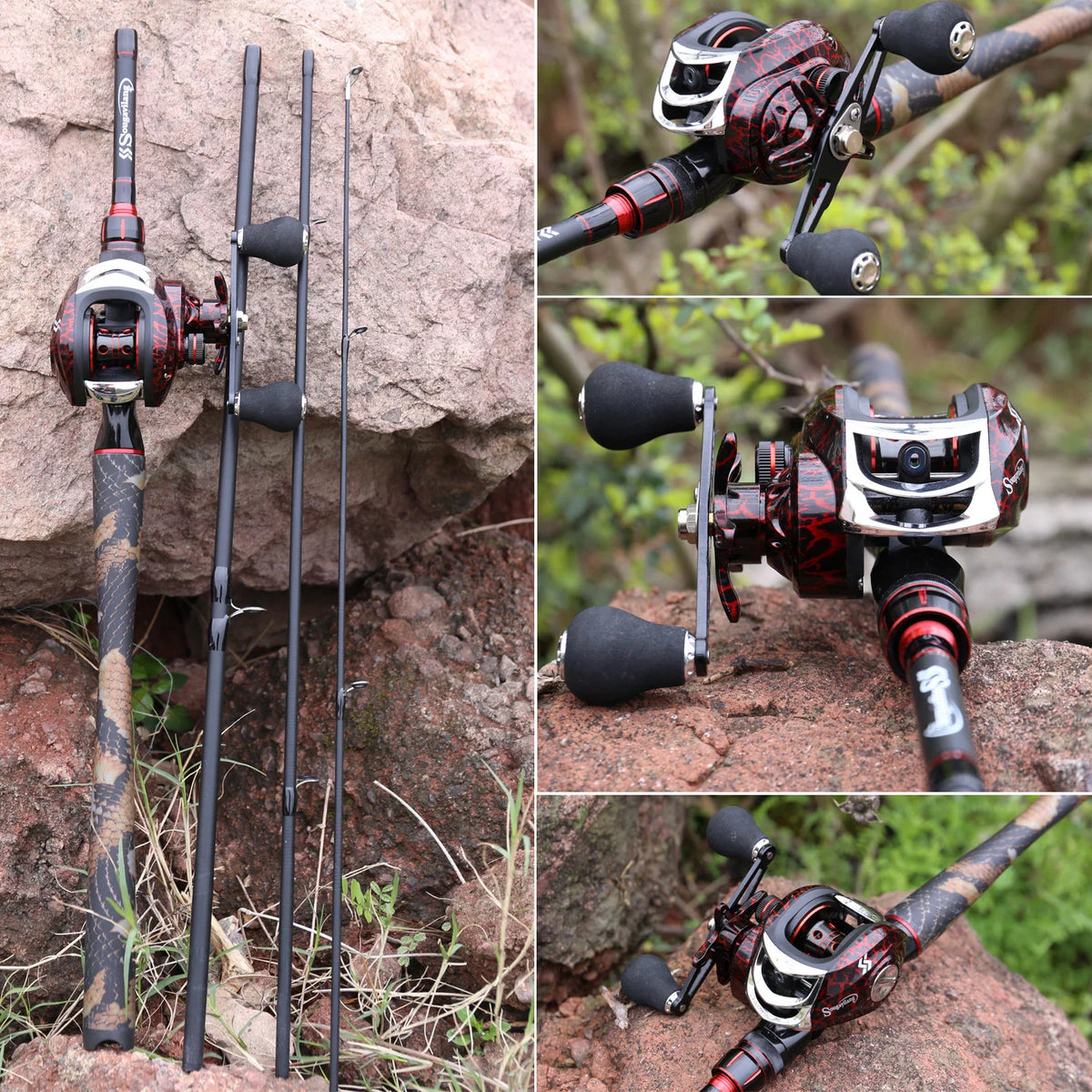 4-Piece Casting Fishing Rod and Baitcasting Reel Combo K878