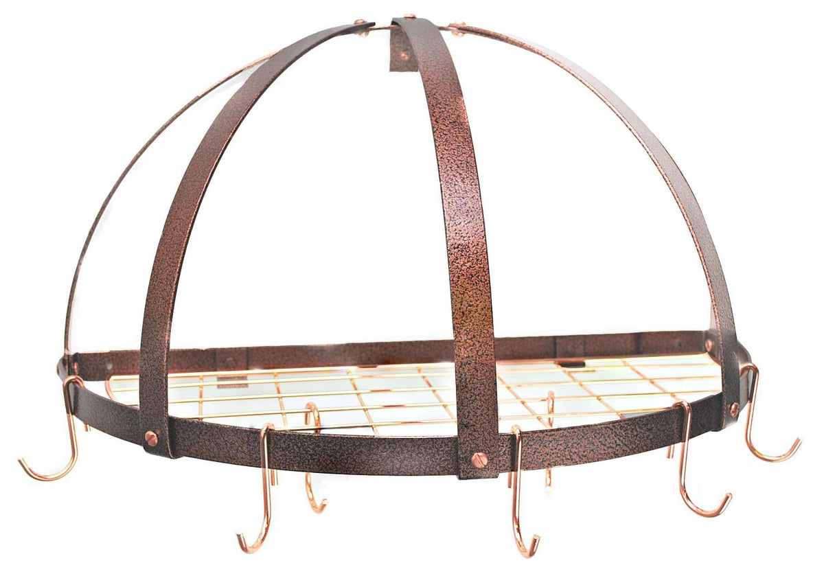 Hammered Copper Pot Rack with Grid P3920