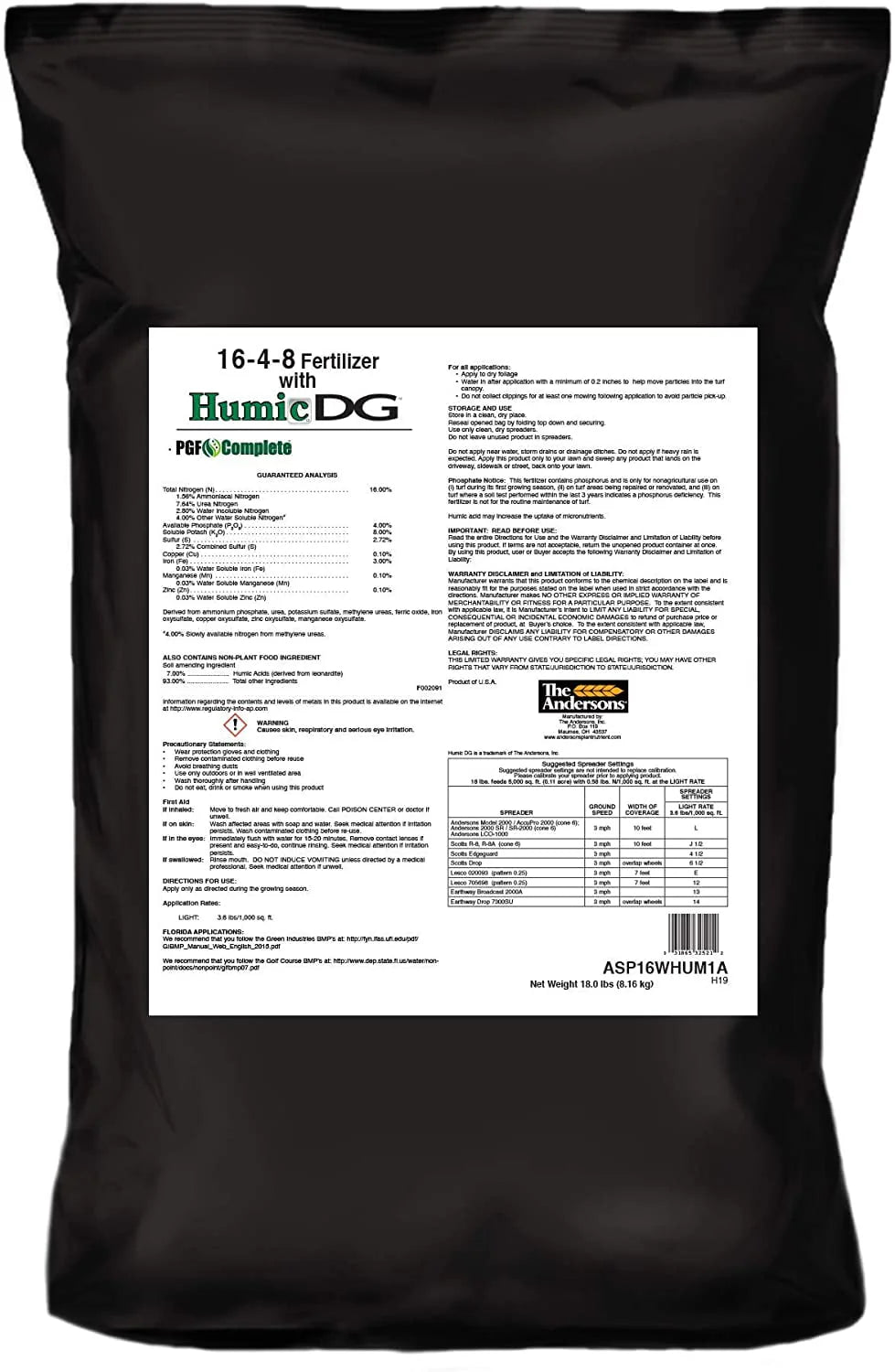 16-4-8 Lawn Fertilizer with Humic DG 5,000 sq.ft. U181