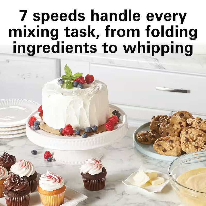 Black 4 qt. 7-speed Stand Mixer with Dough Hook, Whisk and Flat Beater Attachments J35689